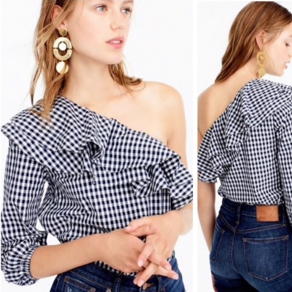J. Crew White and Blue Blouse Elegant Top